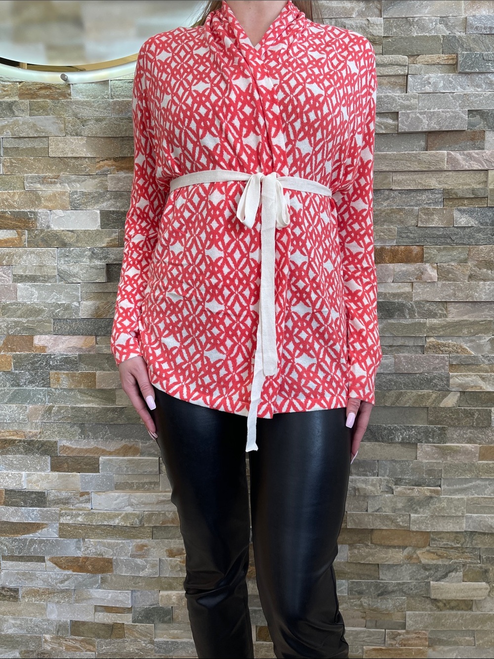 Dennis Basso Printed Belted Cardigan Sweater 🇨🇦